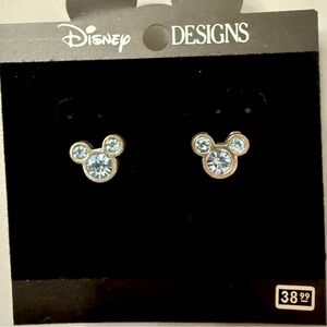 Mickey Mouse Ears Light Blue Crystal Official Disney Silver Tone Stud Earrings
